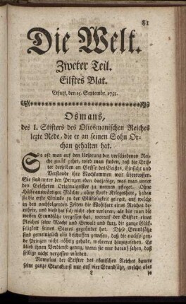 Eilftes Blat. Erfurt, den 15. Septembr. 1753.