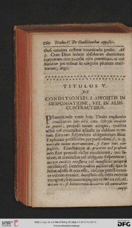 Titulus V: De Conditionibus appositis in desponsatione, vel in aliis Contractibus