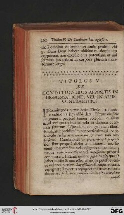 Titulus V: De Conditionibus appositis in desponsatione, vel in aliis Contractibus