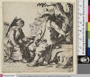 [Rastendes Bauernpaar; Paysan portant la hotte, asiis à gauche sur un terte]
