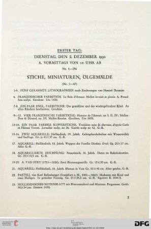 Stiche, Miniaturen, Ölgemälde (Nr. 1-87)