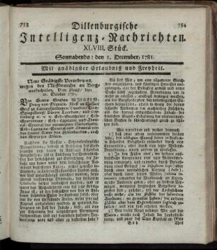 XLVIII. Stück. Sonnabends: den 1. December 1781.