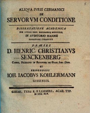 Aliqua iuris germanici de servorum conditione