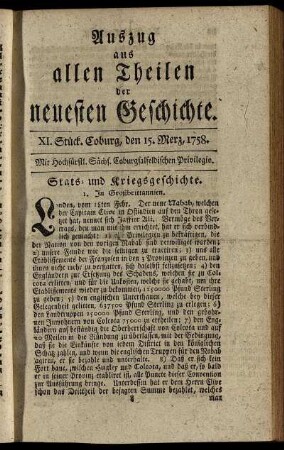 XI. Stück. Coburg, den 15. Merz. 1758.