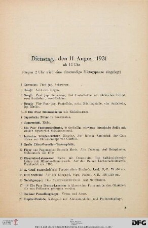 Dienstag, den 11. August 1931 ab 10 Uhr (Nr. 1-650)