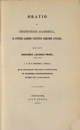 Oratio de institutione academica, ad futurum sacrorum antistitem formandum aptissima