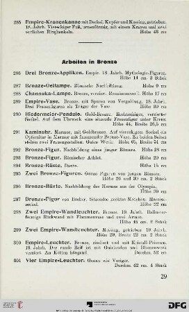 Arbeiten in Bronze (Nr. 286-303)