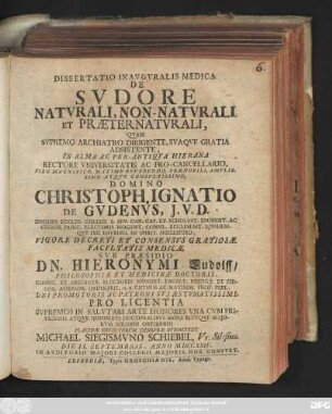 Dissertatio Inavgvralis Medica De Svdore Natvrali, Non-Natvrali Et Præternatvrali