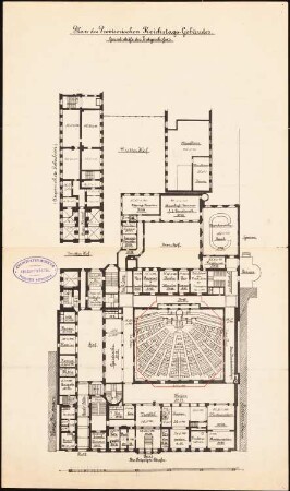 Reichstag, Berlin Zweiter Wettbewerb: Grundriss des provisorischen Reichstages zum Erläuterungsbericht, 5 S.