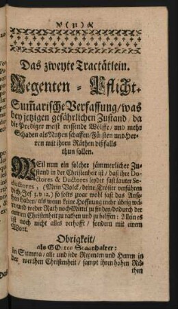 Das zweyte Tractätlein. Regenten-Pflicht