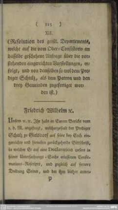XII. (Resolution des geistl. Departments, ...)
