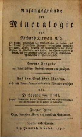 Anfangsgründe der Mineralogie, 2. Salze, brennbare Körper und metallische Substanzen
