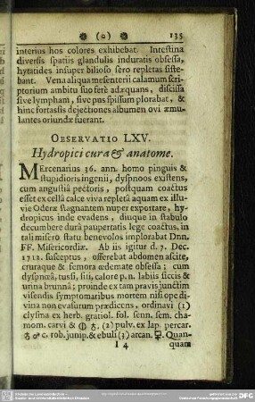 Observatio LXV. Hydropici cura & anatome