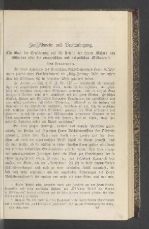 Zur Abwehr und Verständigung. Ein Wort der Erwiderung auf die Urteile des herrn Majors von Wißmann über die evangelischen und katholischen Missionen