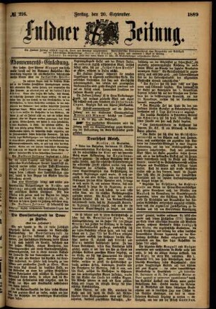 Ausgabe vom Freitag, den 20. September 1889.