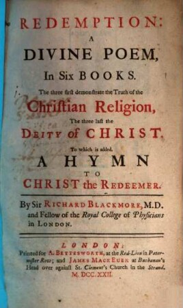 Redemption : a divine poem in six books