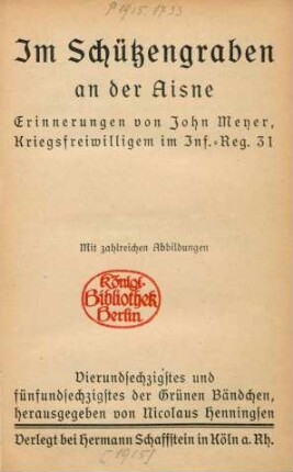 Im Schützengraben an der Aisne : Erinnerungen