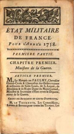 Etat militaire de France. 1, [1]. 1758