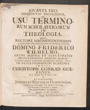 Disquisitio Theologica, De Usu Terminorum Scholasticorum In Theologia