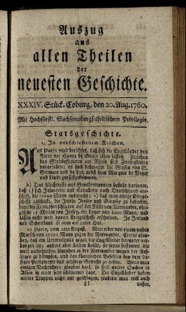 XXXIV. Stück. Coburg, den 20. Aug. 1760.