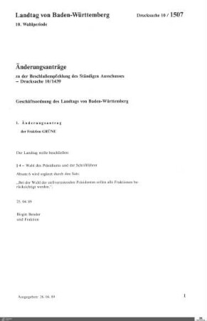 Änderungsanträge zur Geschäftsordnung des Landtags