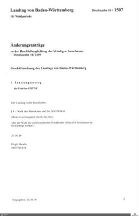 Änderungsanträge zur Geschäftsordnung des Landtags
