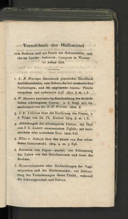 Verzeichnis der Hülfsmittel