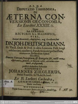 Disputatio theologica, de aeterna conversionis oeconomia, ex Ezechiel XXXIII.11.