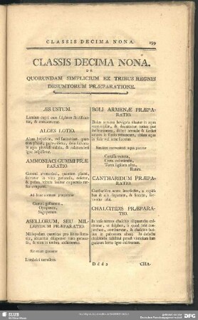 Classis Decima Nona. Quorundam Simplicium Ex Tribus Regnis Desumtorum Praeparatione