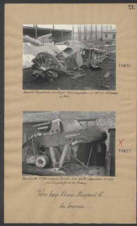 "Sopwith"-Doppeldecker mit "Clerget"-Motor, abgeschossen zwischen Neuvireuil und Izelles Esquerchin