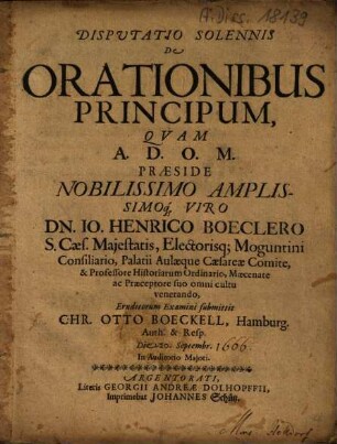 Disputatio Solennis De Orationibus Principum
