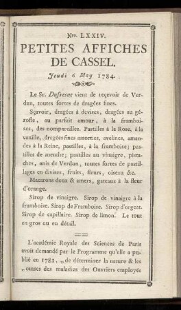No LXXIV (Jeudi 6 May 1784)