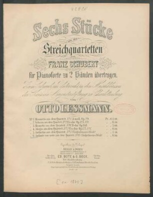 No. 6: Andante con moto aus dem Quartett No. 8 : (nachgelassenes Werk)