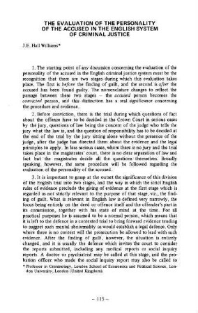 115-125, The evaluation of the personality of the accused in the english system of criminal justice