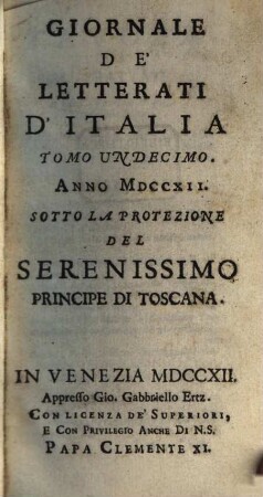 Giornale de'letterati d'Italia. 11, 11. 1712