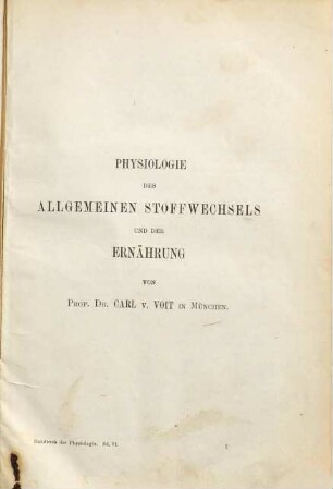 Physiologie des allgemeinen Stoffwechsels und der Ernährung