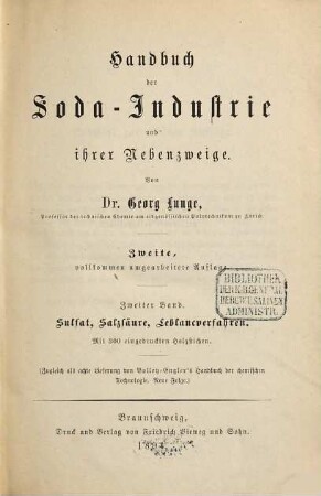 Handbuch der Soda-Industrie und ihrer Nebenzweige, 2. Sulfat, Salzsäure, Leblancverfahren