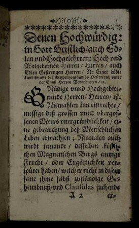 Denen Hochwürdig in Gott Geistlich/ auch Edlen und Hochgelehrten:...