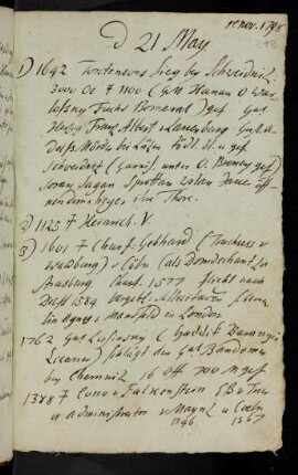 218r-226v, 21. May: 1642 Torstensons Sieg bey Schweidniz - 1787 Warren Hastings...
