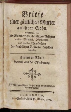 Theil 2: Lettres d'une mère à son fils pour lui prouver la vérité de la religion chrétienne