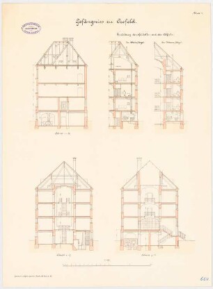 Amtsgerichtliche Neubauten (Amtsgerichts-), Krefeld Gefängnis: Querschnitte 1:100