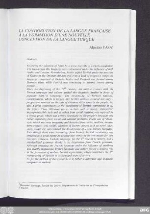 La Contribution De La Langue Française À La Formation D'Une Nouvelle Conception De La Langue Turque Alpaslan Yasa