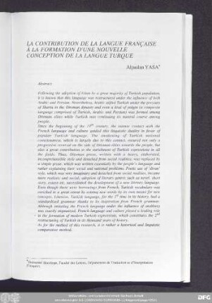 La Contribution De La Langue Française À La Formation D'Une Nouvelle Conception De La Langue Turque Alpaslan Yasa