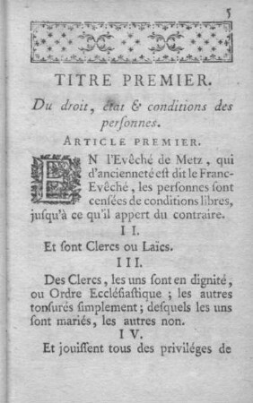 Titre premier. Du droit, état et conditions des personnes.