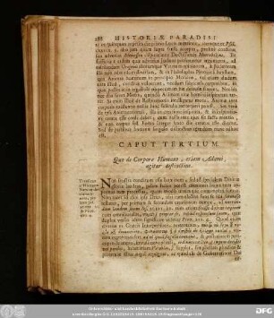 Caput Tertium. Quo de Corpore Humano, etiam Adami, agitur distinctius.