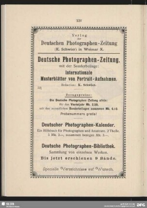 Werbung: Deutsche Photographen-Zeitung (K. Schwier) in Weimar