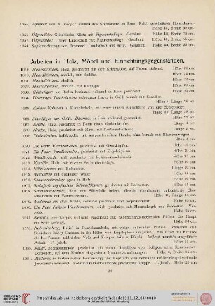 Arbeiten in Holz, Möbel und Einrichtungsgegenstände (Nr. 1059-1172)