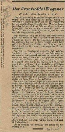 Rezension "Flandrisches Tagebuch 1914", Vossische Zeitung, 30.04.1933