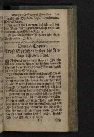 Das IV. Capitel. Trost-Sprüche/ wider die Anklage deß Gewissens.