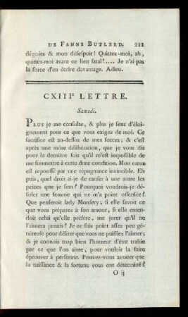 CXIIIe Lettre. Samedi.